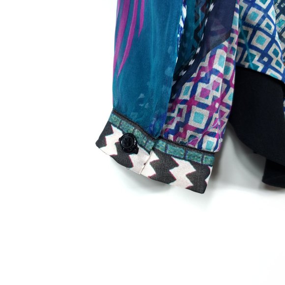 Hale Bob Ladonna Silk Chiffon Teal Crepe Blouse - Picture 6 of 9